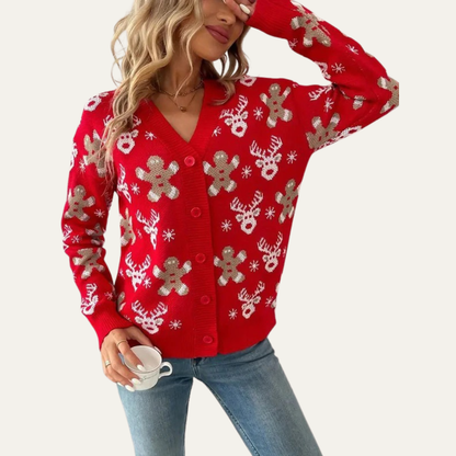 VogeLuxe | Women’s Festive Gingerbread Knit Button Cardigan 8