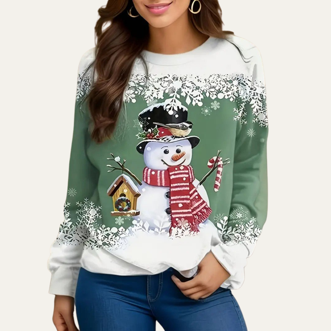 VogeLuxe | Women’s Festive Snowman Crewneck Sweatshirt 1