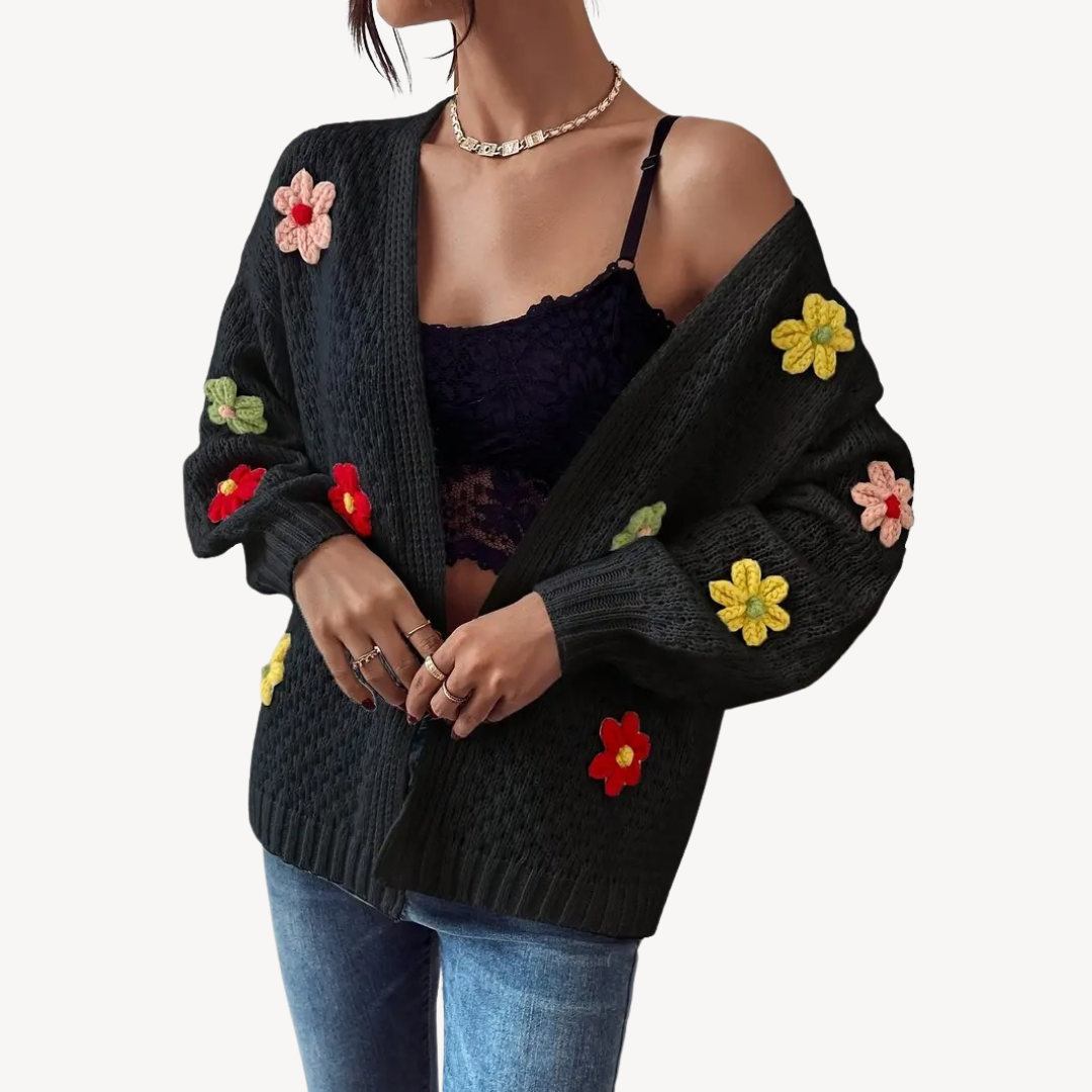 VogeLuxe | Women’s Floral Knit Button Cardigan 1