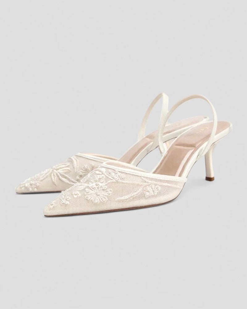 VogeLuxe | Women’s Floral Mesh Slingback Heels 0