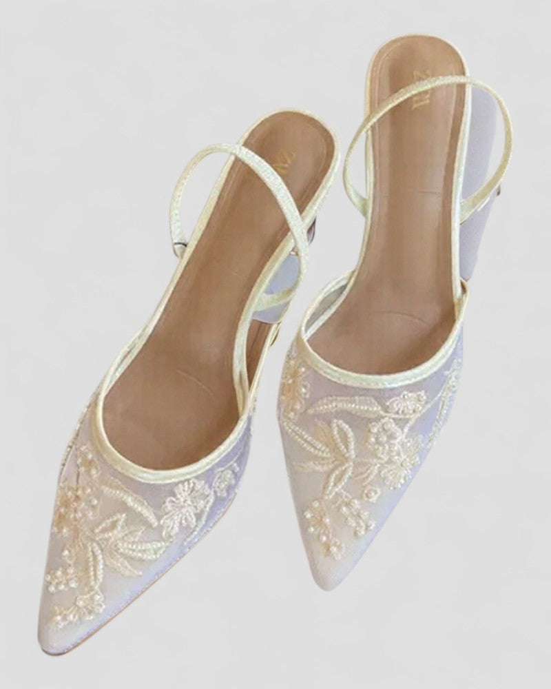 VogeLuxe | Women’s Floral Mesh Slingback Heels 1