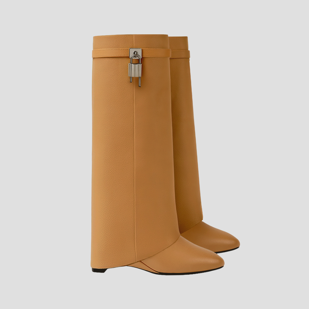 VogeLuxe | Women’s Fold-Over Leather Knee-High Boots 1