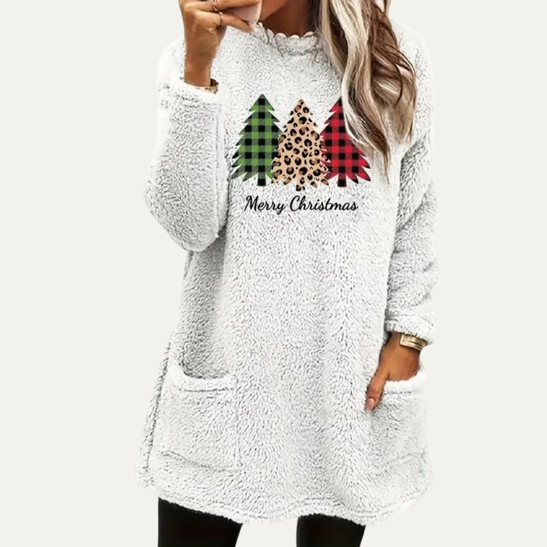 VogeLuxe | Women’s Fuzzy Christmas Tree Sherpa Lounge Top 0