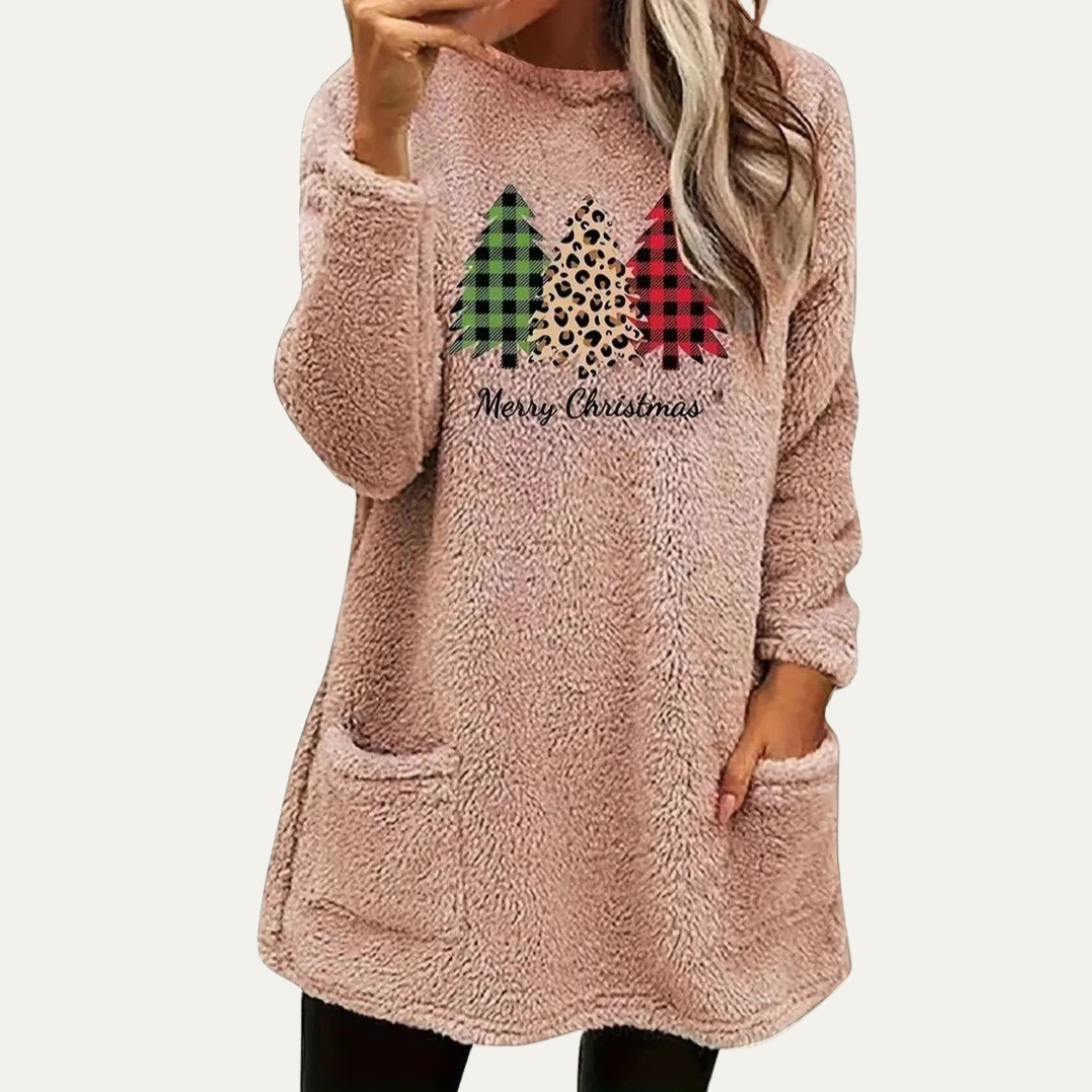 VogeLuxe | Women’s Fuzzy Christmas Tree Sherpa Lounge Top 3