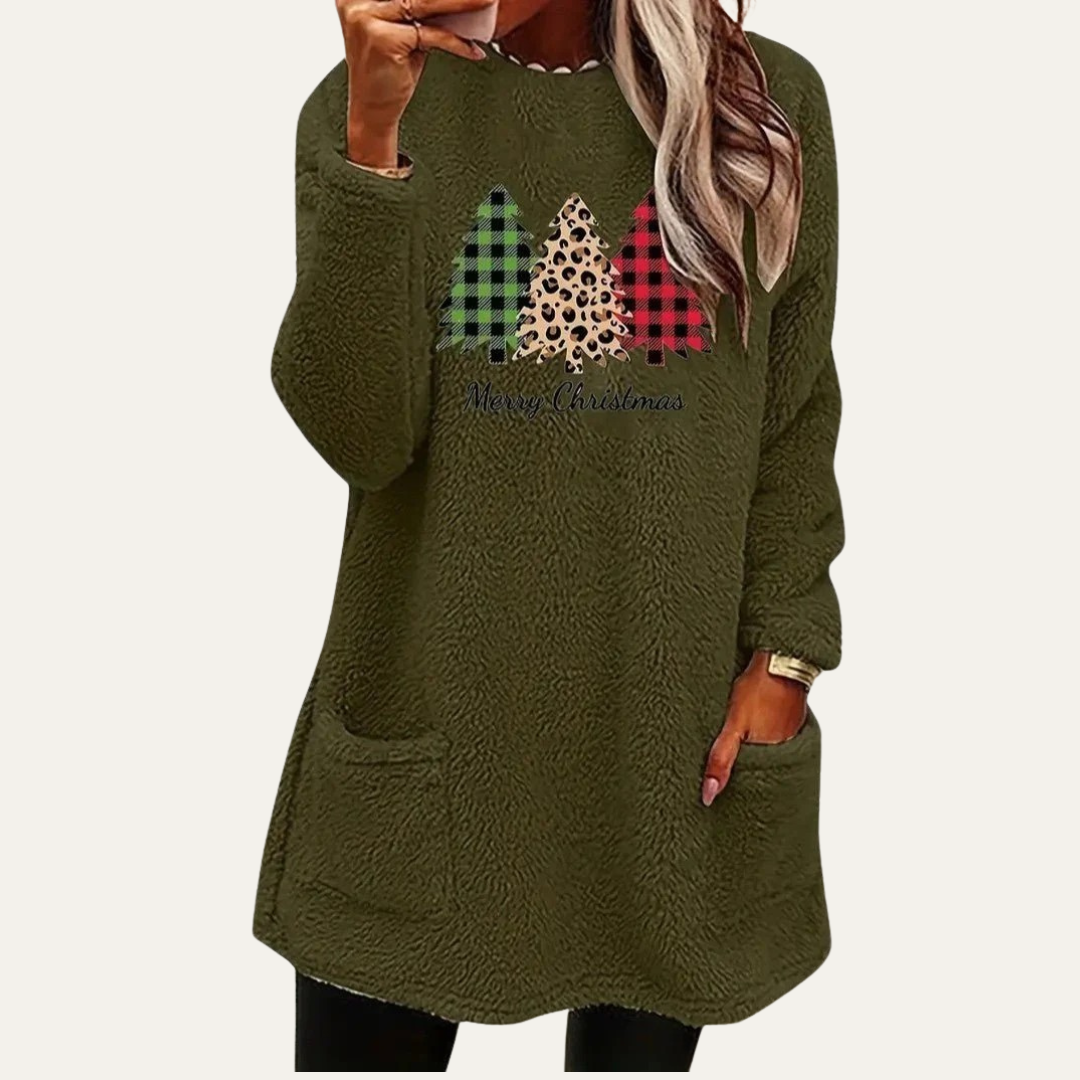 VogeLuxe | Women’s Fuzzy Christmas Tree Sherpa Lounge Top 6