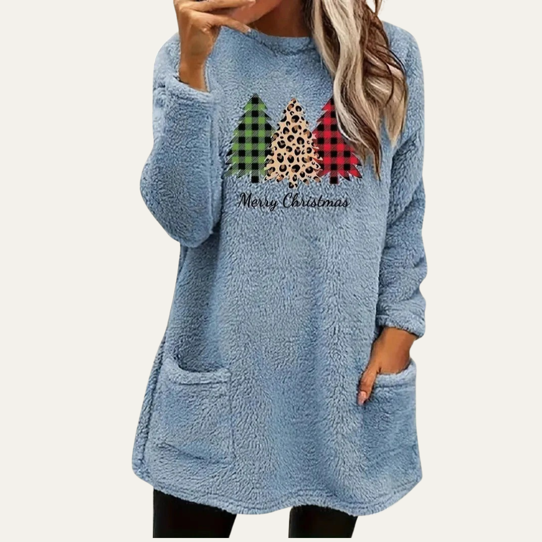 VogeLuxe | Women’s Fuzzy Christmas Tree Sherpa Lounge Top 7