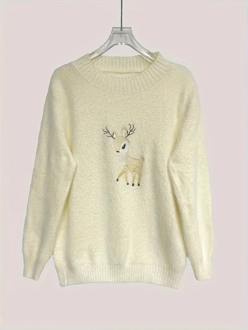 VogeLuxe | Women’s Fuzzy Deer Embroidered Mock Turtleneck 6