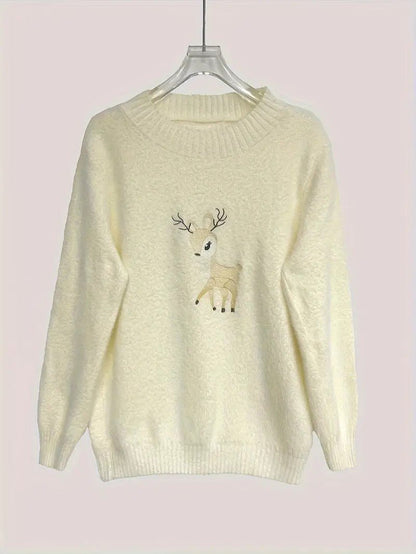 VogeLuxe | Women’s Fuzzy Deer Embroidered Mock Turtleneck 6