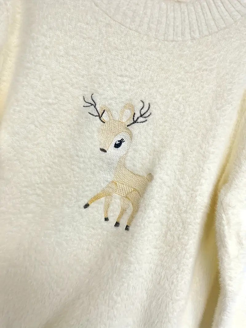 VogeLuxe | Women’s Fuzzy Deer Embroidered Mock Turtleneck 7