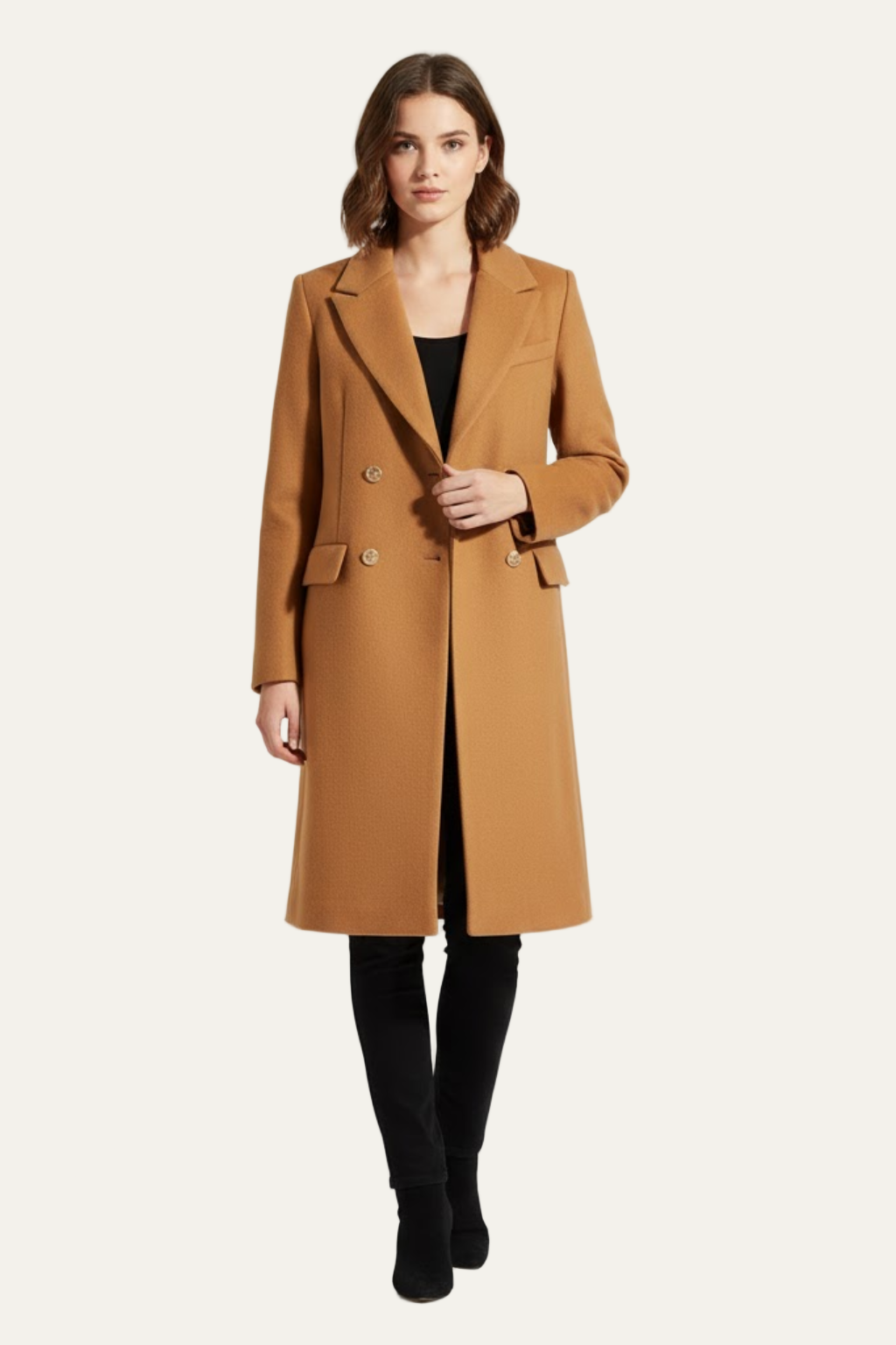 VogeLuxe | Women’s Gold-Button Double-Breasted Coat 1