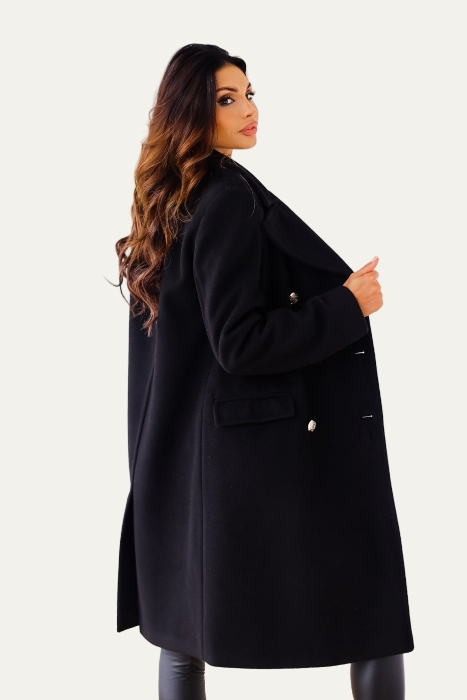 VogeLuxe | Women’s Gold-Button Long Double-Breasted Coat 3
