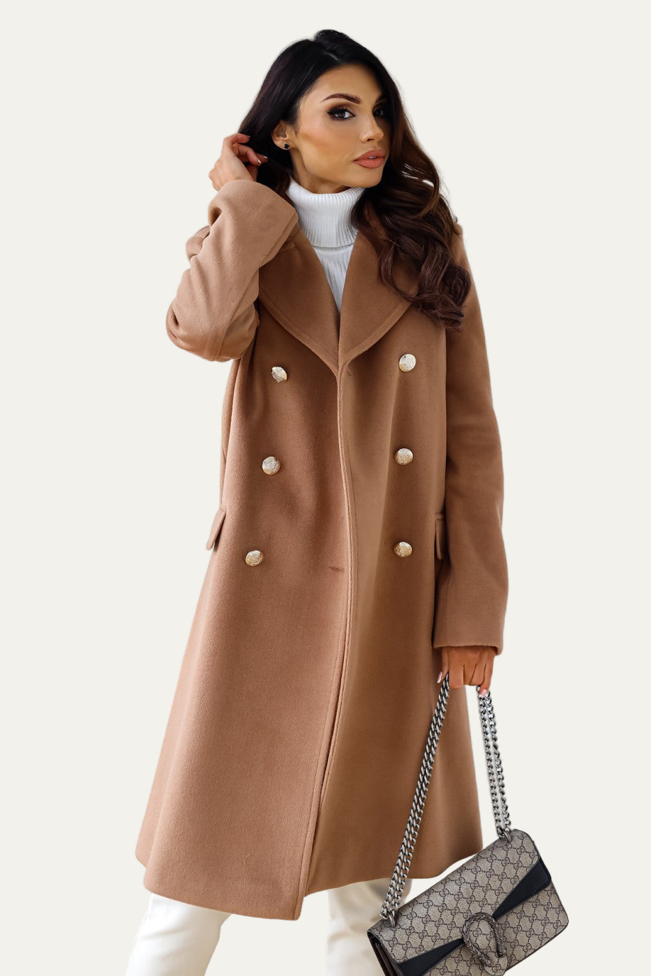 VogeLuxe | Women’s Gold-Button Long Double-Breasted Coat 4