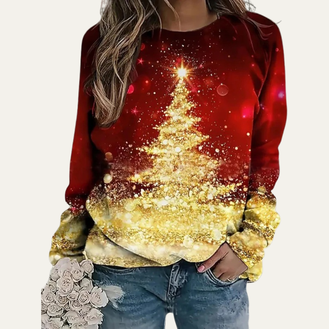VogeLuxe | Women’s Golden Christmas Tree Raglan Sweatshirt 7