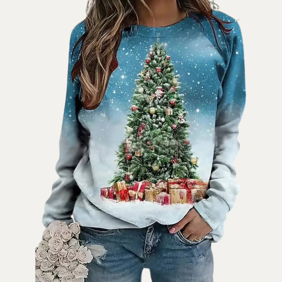 VogeLuxe | Women’s Golden Christmas Tree Raglan Sweatshirt 8