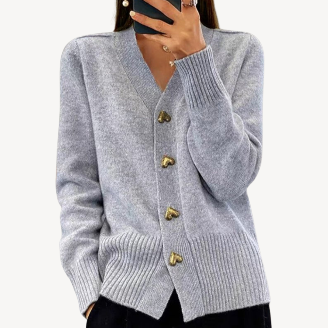 VogeLuxe | Women’s Heart Button V-Neck Cardigan 0