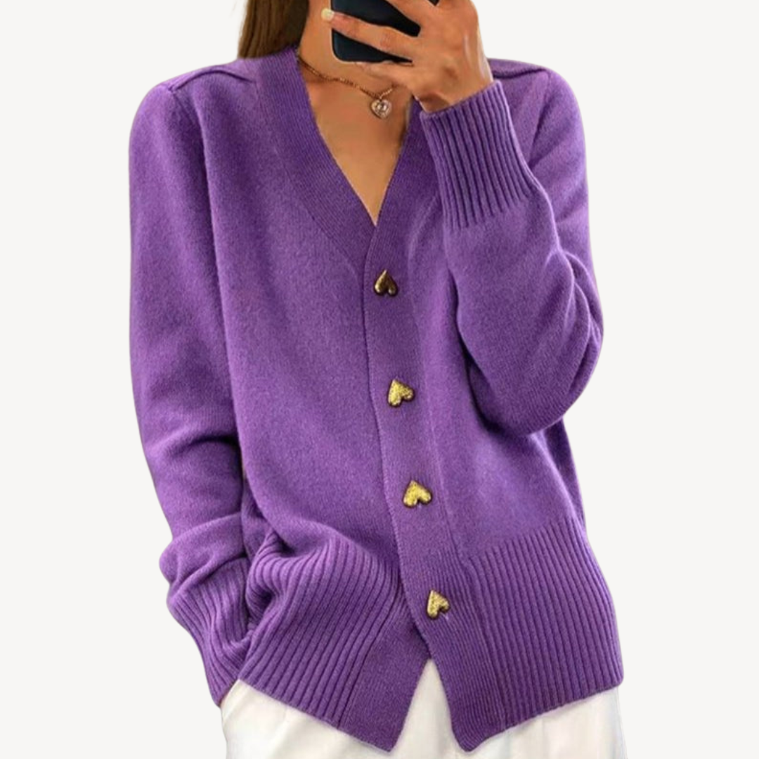 VogeLuxe | Women’s Heart Button V-Neck Cardigan 2
