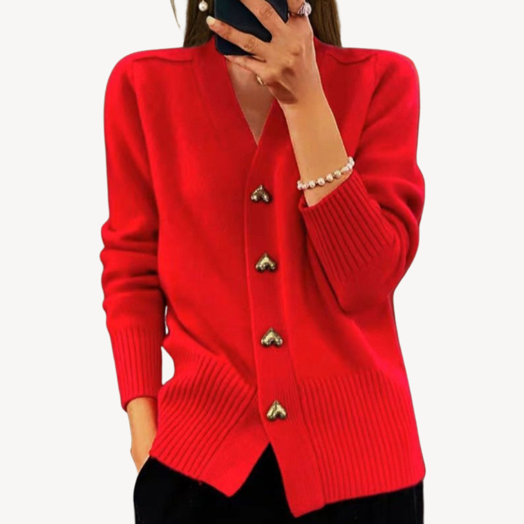 VogeLuxe | Women’s Heart Button V-Neck Cardigan 3