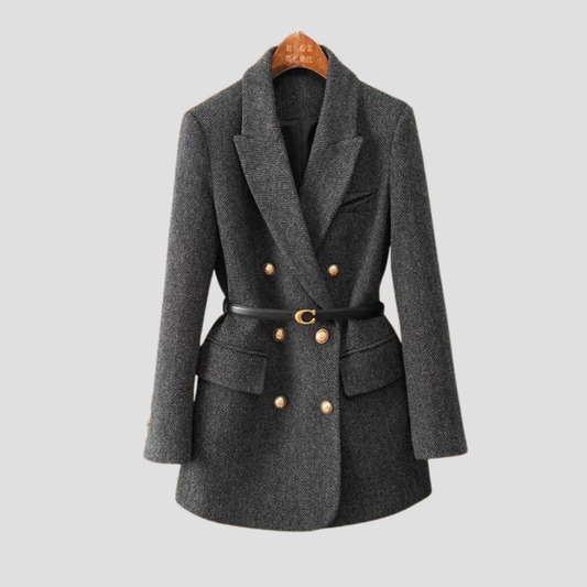 VogeLuxe | Women’s Herringbone Belted Blazer Coat 0