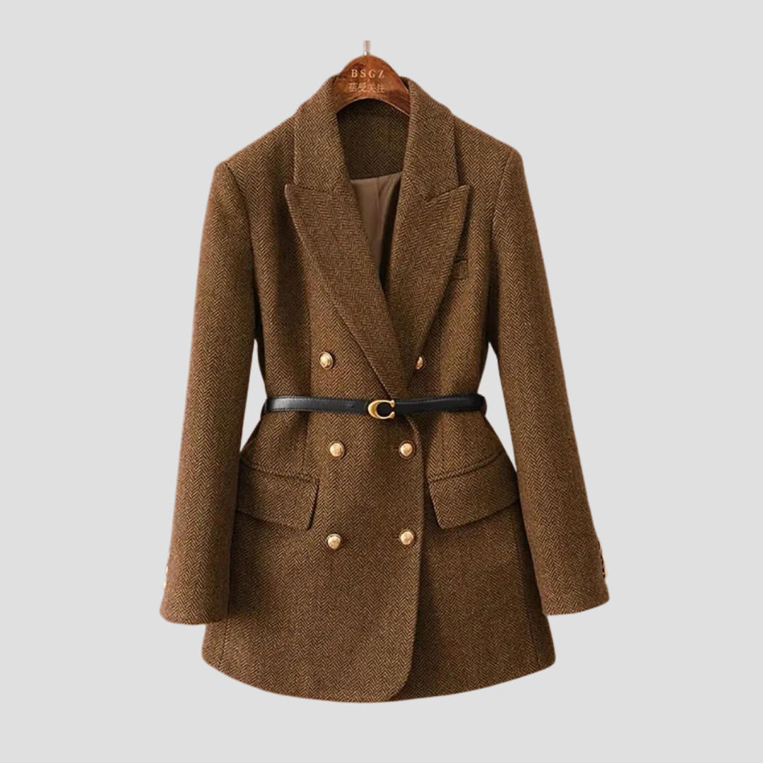 VogeLuxe | Women’s Herringbone Belted Blazer Coat 1