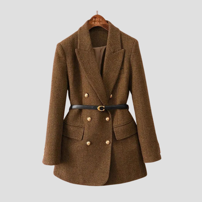 VogeLuxe | Women’s Herringbone Belted Blazer Coat 1