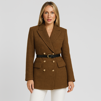VogeLuxe | Women’s Herringbone Belted Blazer Coat 2