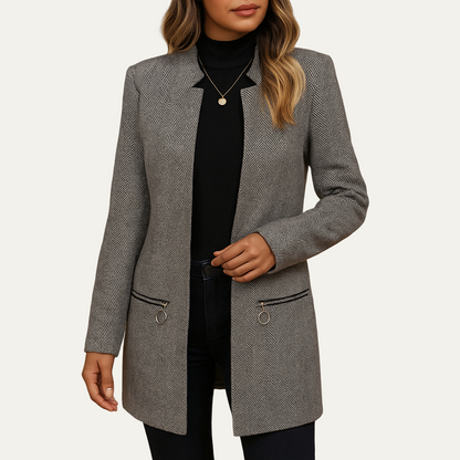 VogeLuxe | Women’s Herringbone Long-Line Open-Front Jacket 0