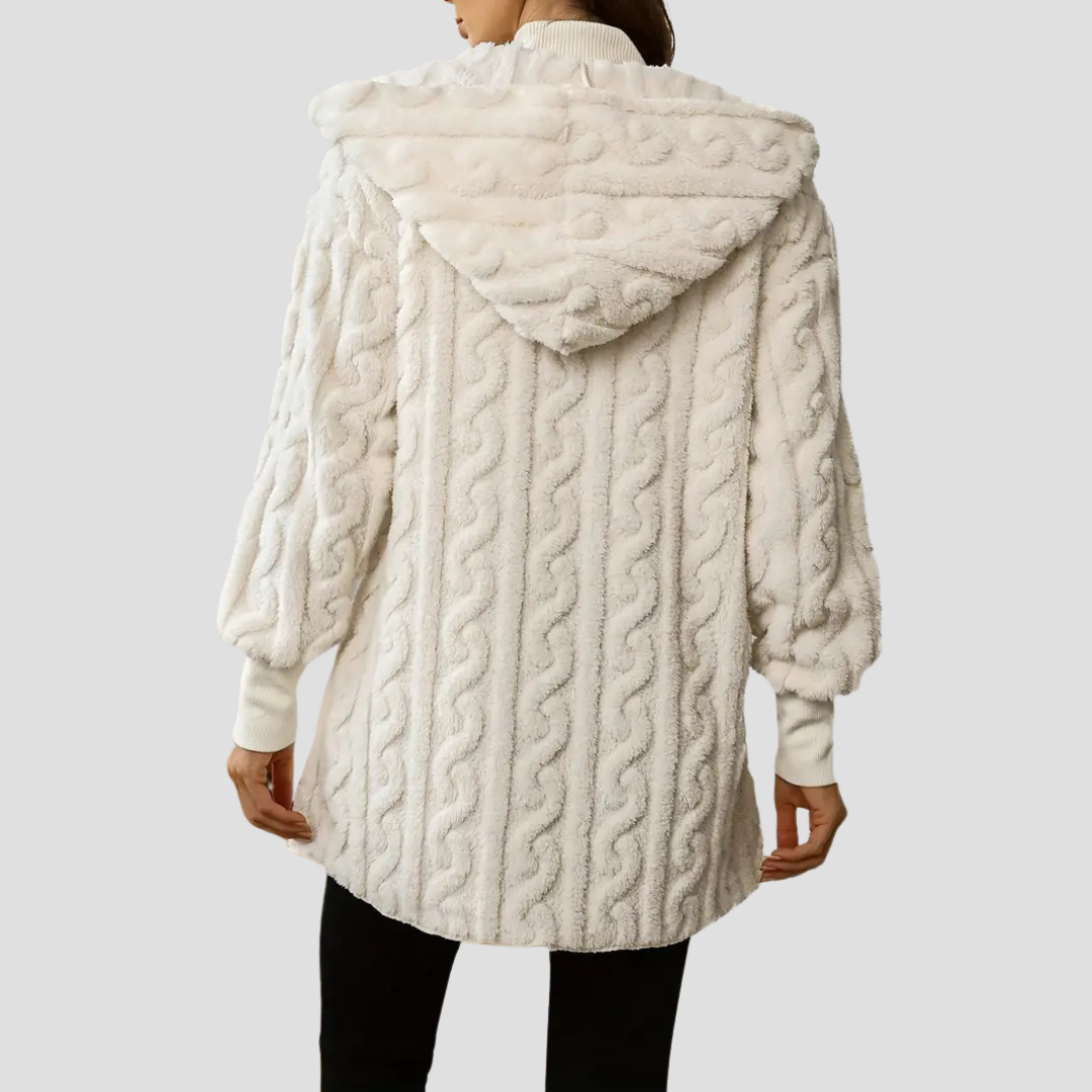 VogeLuxe | Women’s Hooded Faux-Fur Cable Jacket 2