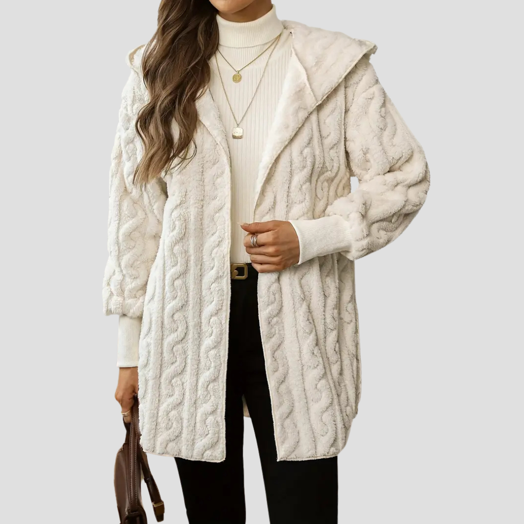 VogeLuxe | Women’s Hooded Faux-Fur Cable Jacket 3