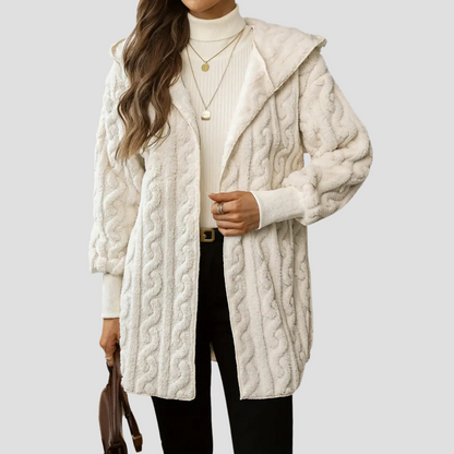 VogeLuxe | Women’s Hooded Faux-Fur Cable Jacket 3