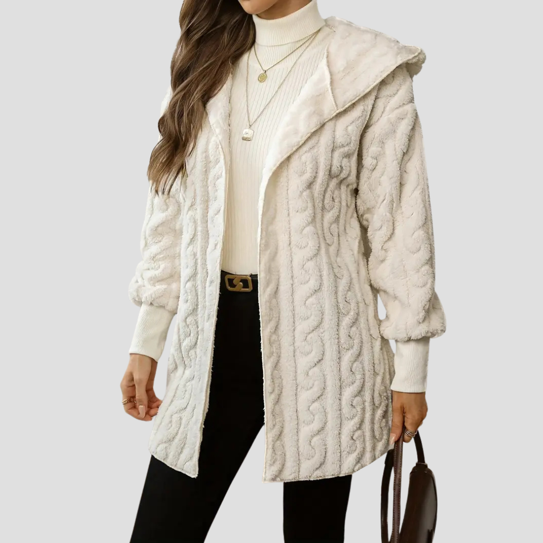 VogeLuxe | Women’s Hooded Faux-Fur Cable Jacket 4
