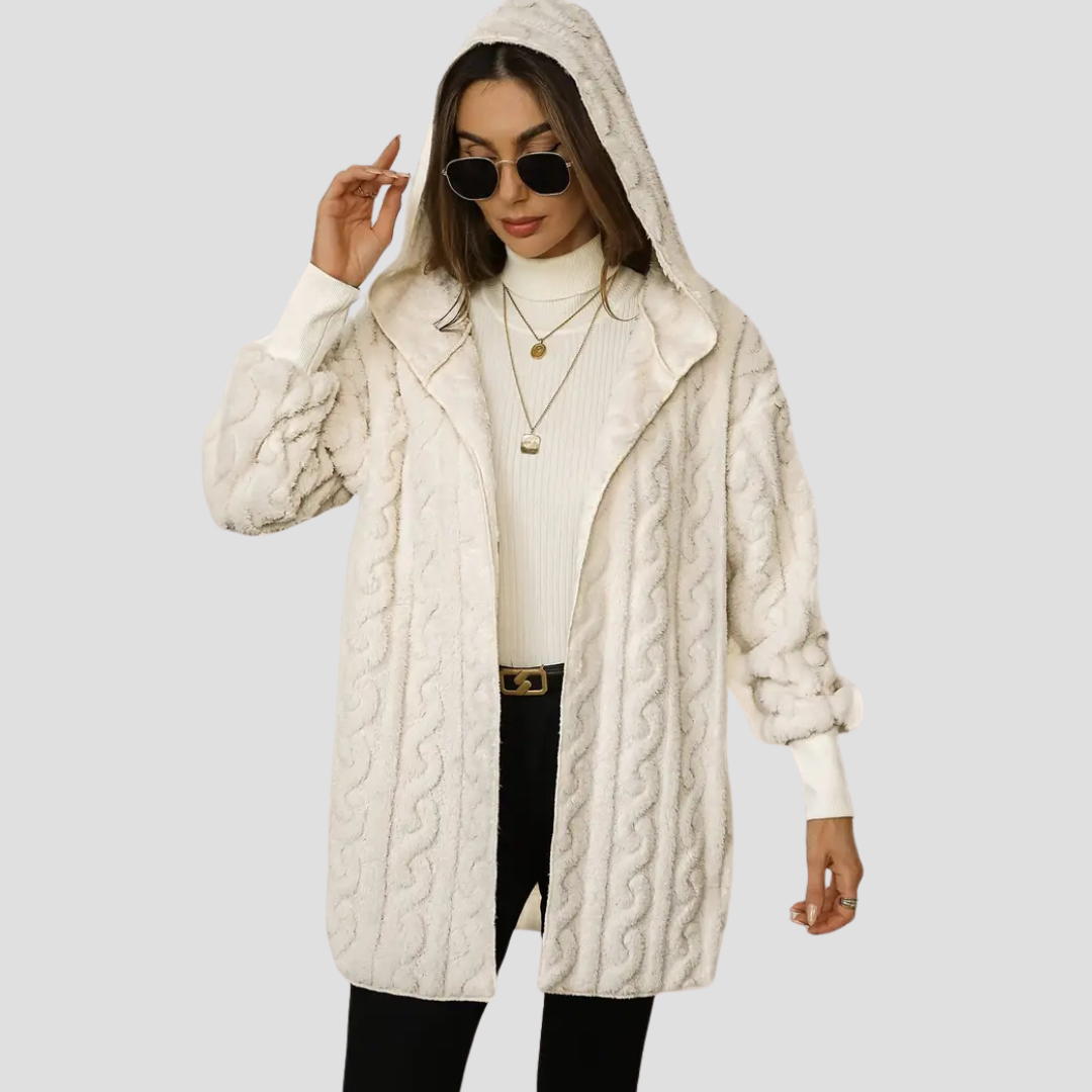 VogeLuxe | Women’s Hooded Faux-Fur Cable Jacket 5