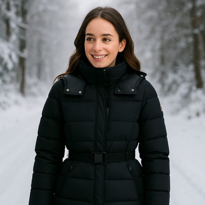 VogeLuxe | Women’s Hooded Quilted Puffer Coat with Belt 3