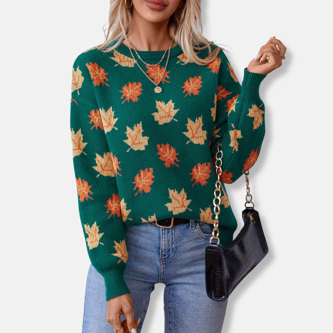 VogeLuxe | Women’s Jacquard Leaf Crew-Neck Sweater 0