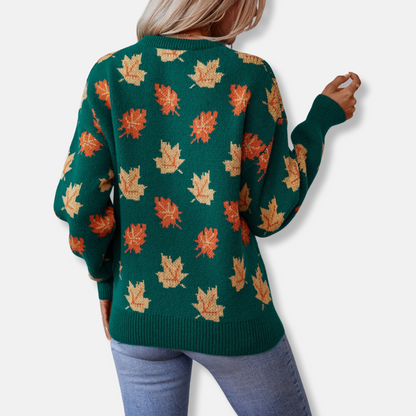 VogeLuxe | Women’s Jacquard Leaf Crew-Neck Sweater 1