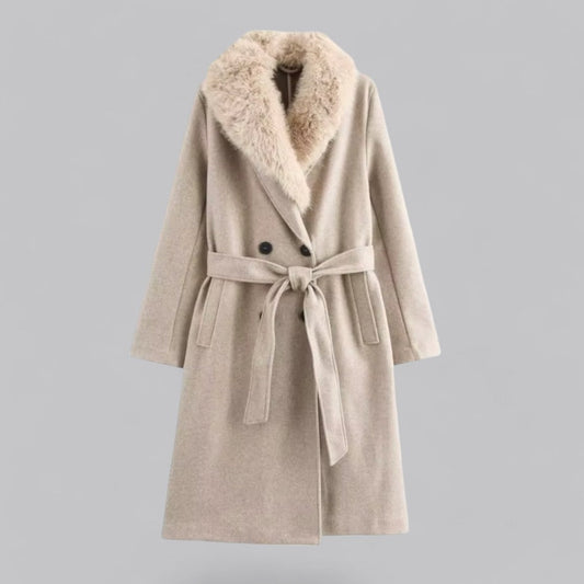 VogeLuxe | Women’s Longline Belted Coat with Faux-Fur Collar 0