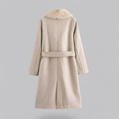 VogeLuxe | Women’s Longline Belted Coat with Faux-Fur Collar 1