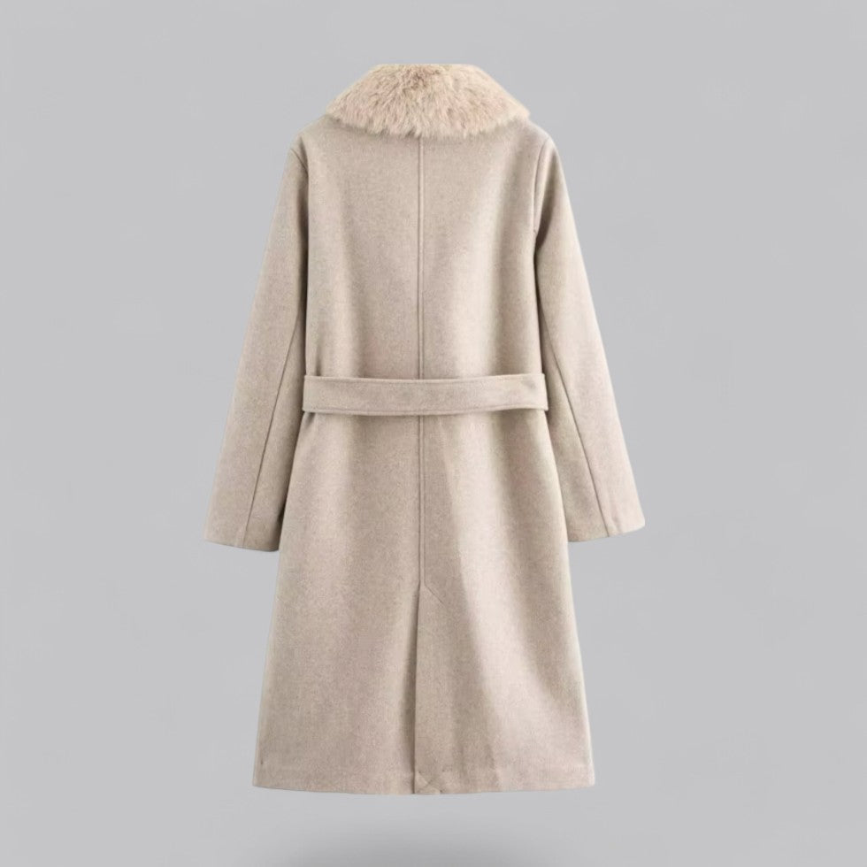 VogeLuxe | Women’s Longline Belted Coat with Faux-Fur Collar 1