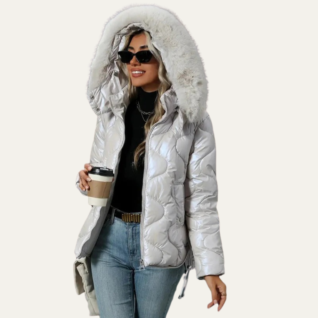 VogeLuxe | Women’s Metallic Quilted Puffer Jacket 1