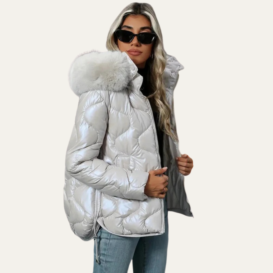 VogeLuxe | Women’s Metallic Quilted Puffer Jacket 4