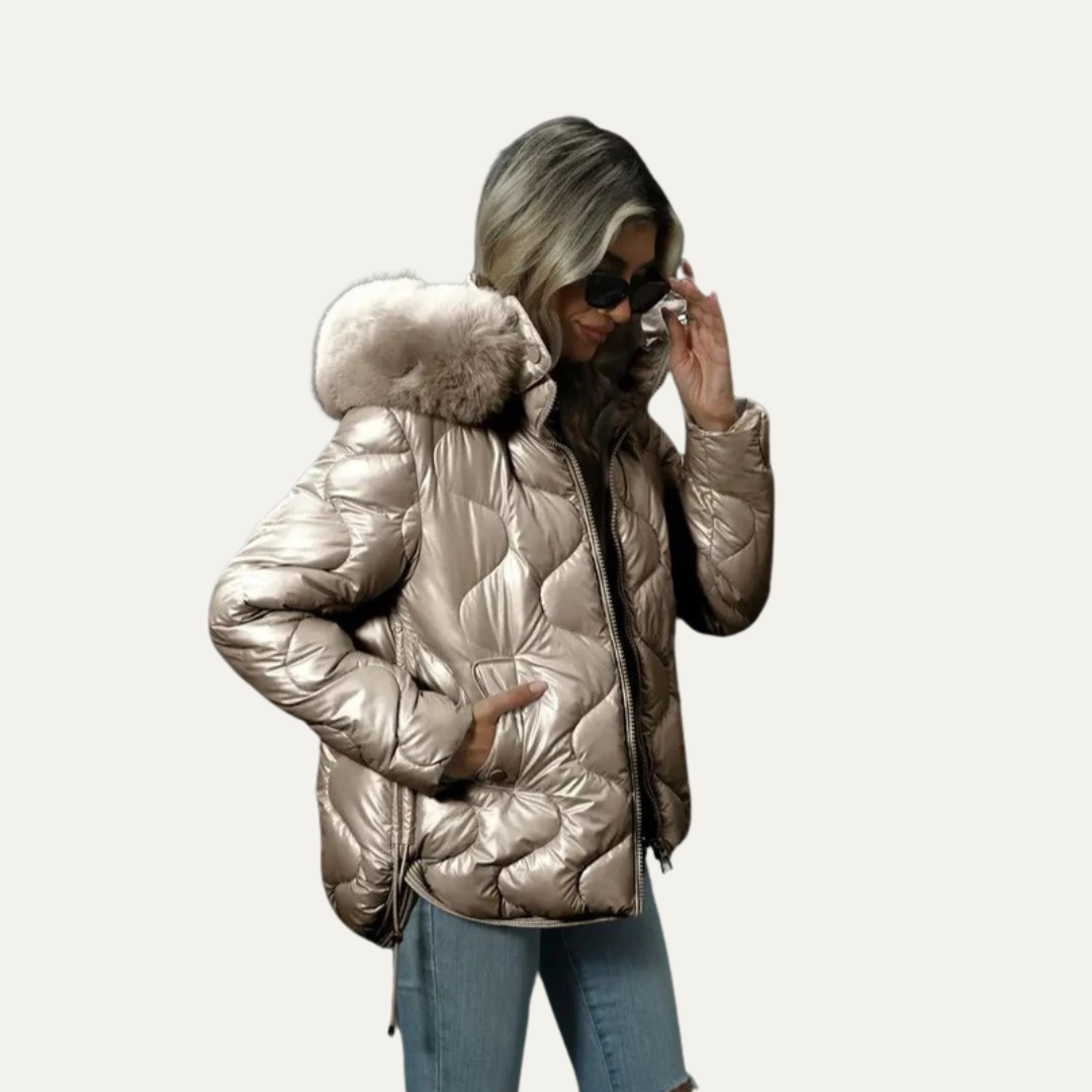 VogeLuxe | Women’s Metallic Quilted Puffer Jacket 7