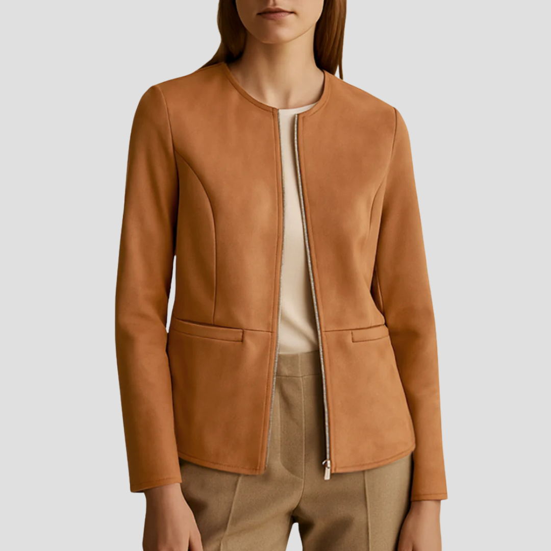 VogeLuxe | Women’s Minimalist Suede Zip-Up Jacket 0