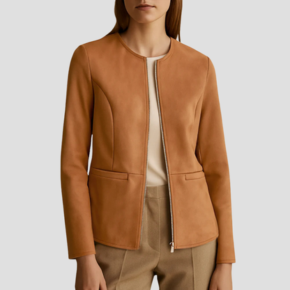 VogeLuxe | Women’s Minimalist Suede Zip-Up Jacket 0