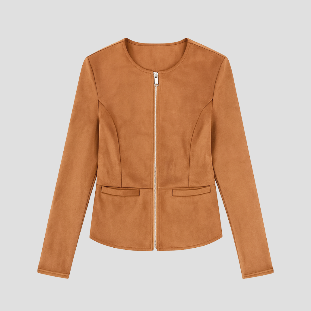 VogeLuxe | Women’s Minimalist Suede Zip-Up Jacket 1
