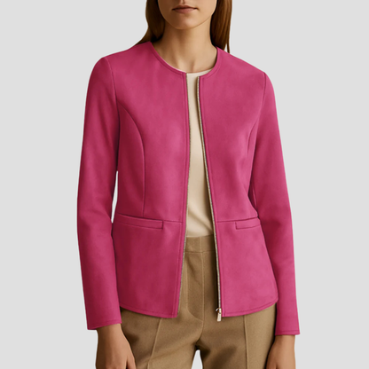 VogeLuxe | Women’s Minimalist Suede Zip-Up Jacket 11