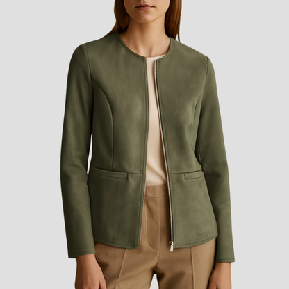 VogeLuxe | Women’s Minimalist Suede Zip-Up Jacket 11