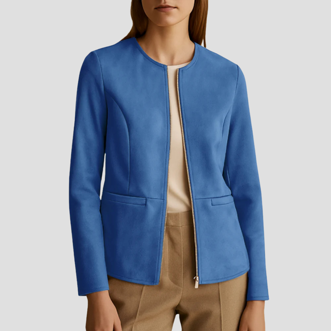 VogeLuxe | Women’s Minimalist Suede Zip-Up Jacket 12