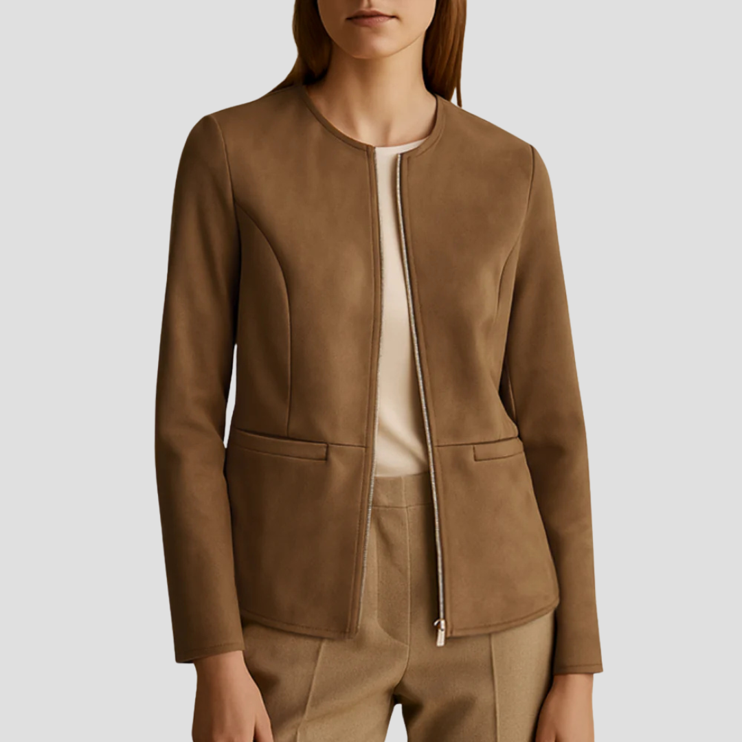 VogeLuxe | Women’s Minimalist Suede Zip-Up Jacket 12