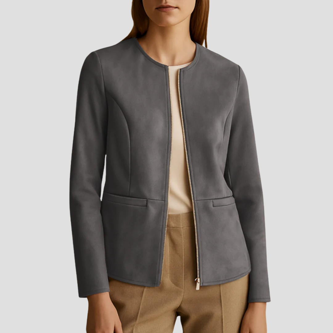 VogeLuxe | Women’s Minimalist Suede Zip-Up Jacket 14