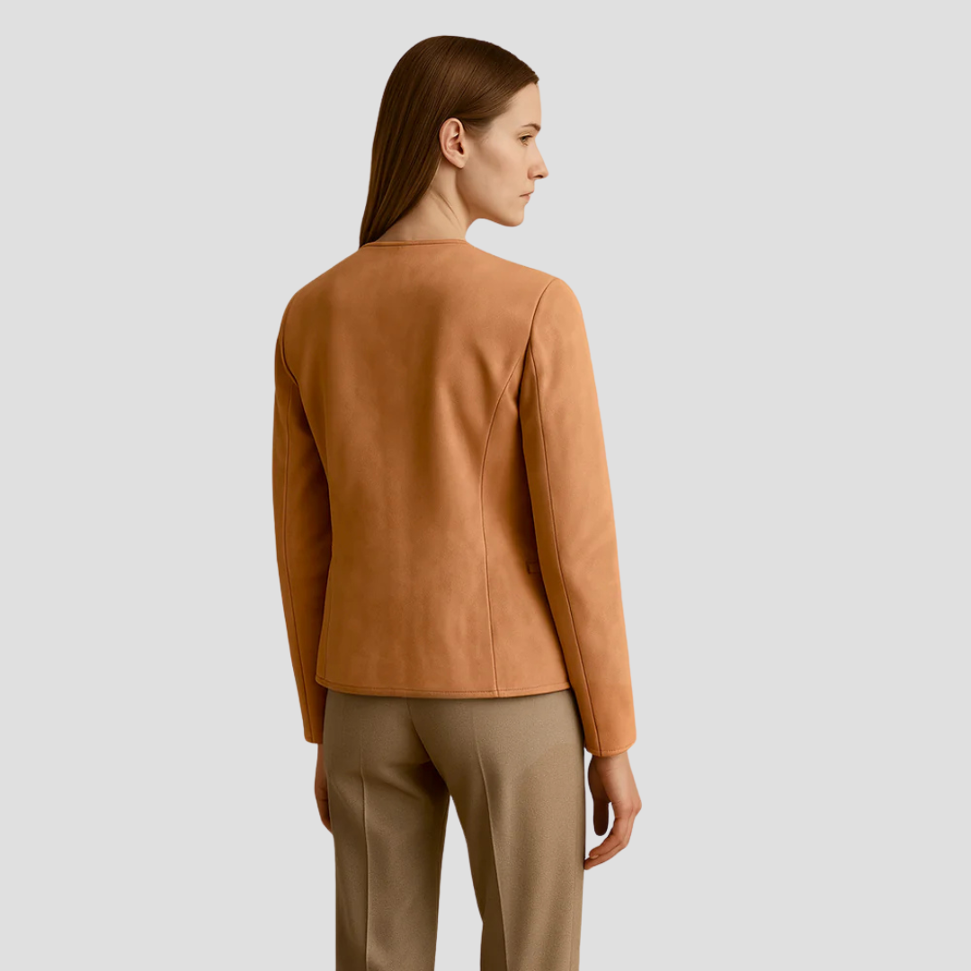 VogeLuxe | Women’s Minimalist Suede Zip-Up Jacket 3