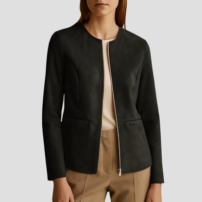 VogeLuxe | Women’s Minimalist Suede Zip-Up Jacket 4